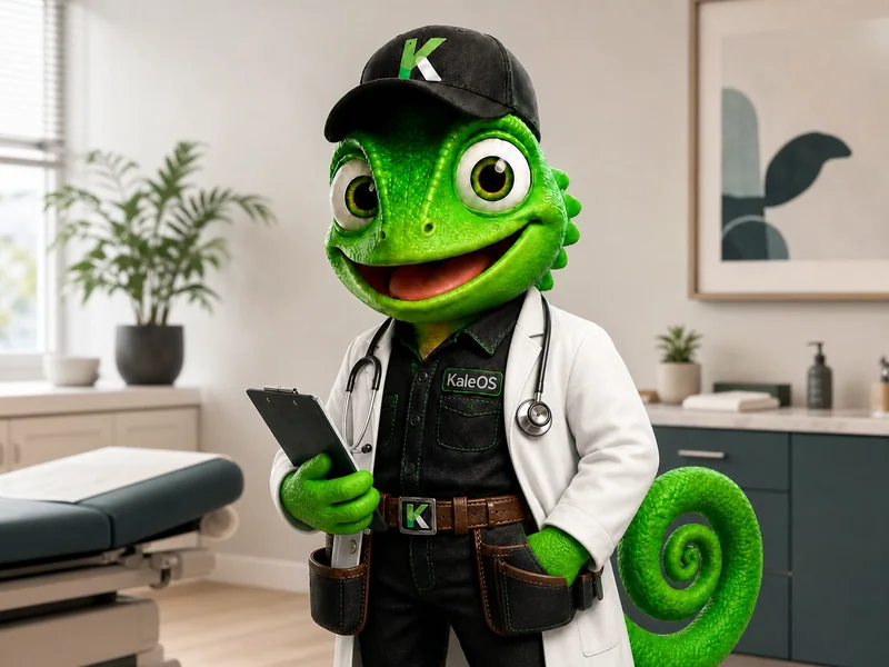 Mascote KaleOS representando serviços de Bem-estar