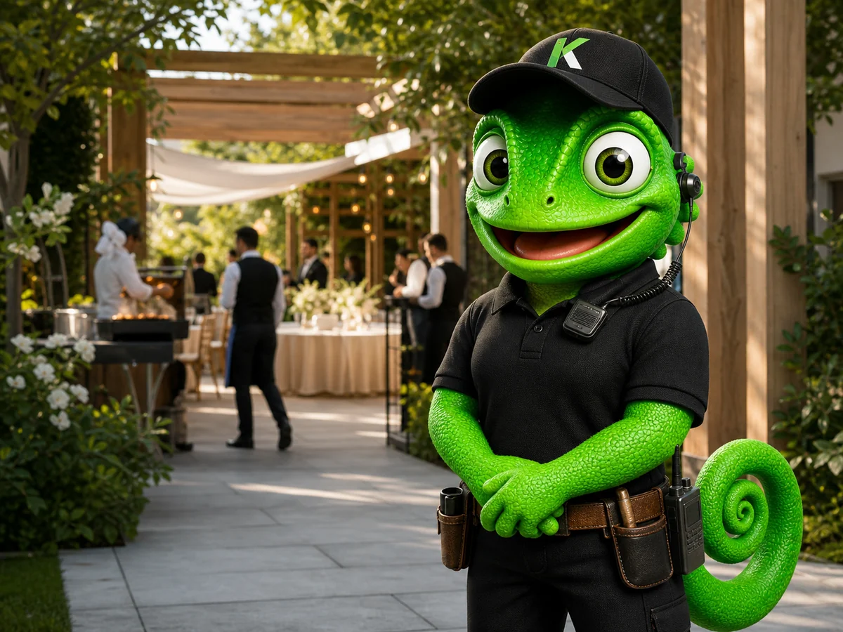 Mascote KaleOS representando serviços de Profissionais para eventos