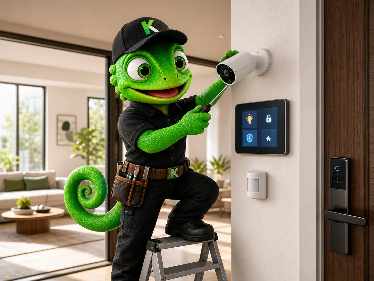 Mascote KaleOS representando serviços de Segurança e automação
